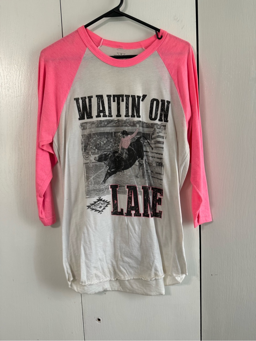 Crazy Train Neon Pink & White Waitin’ on Lane baseball Tee